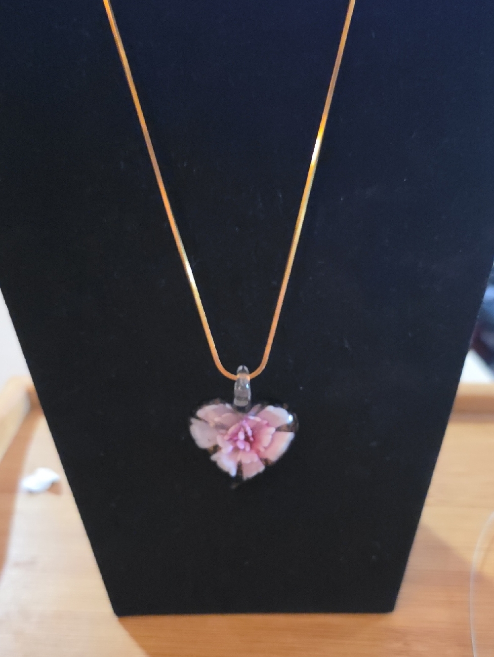 Delicate Pink Floral Heart Pendant Necklace - Women Jewelry